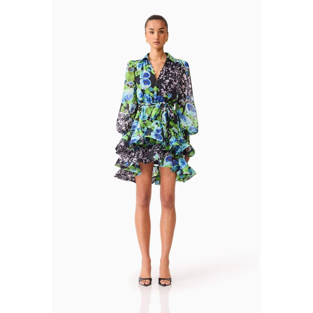 Elliatt Briony Long Sleeve Mini Dress Black Floral cocktail Wedding size S NWT - Picture 3 of 7